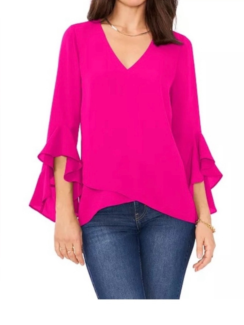 Women's Fuchsia V-Neck Ruffle Sleeve Top Vince Camuto Women’s Size 2X